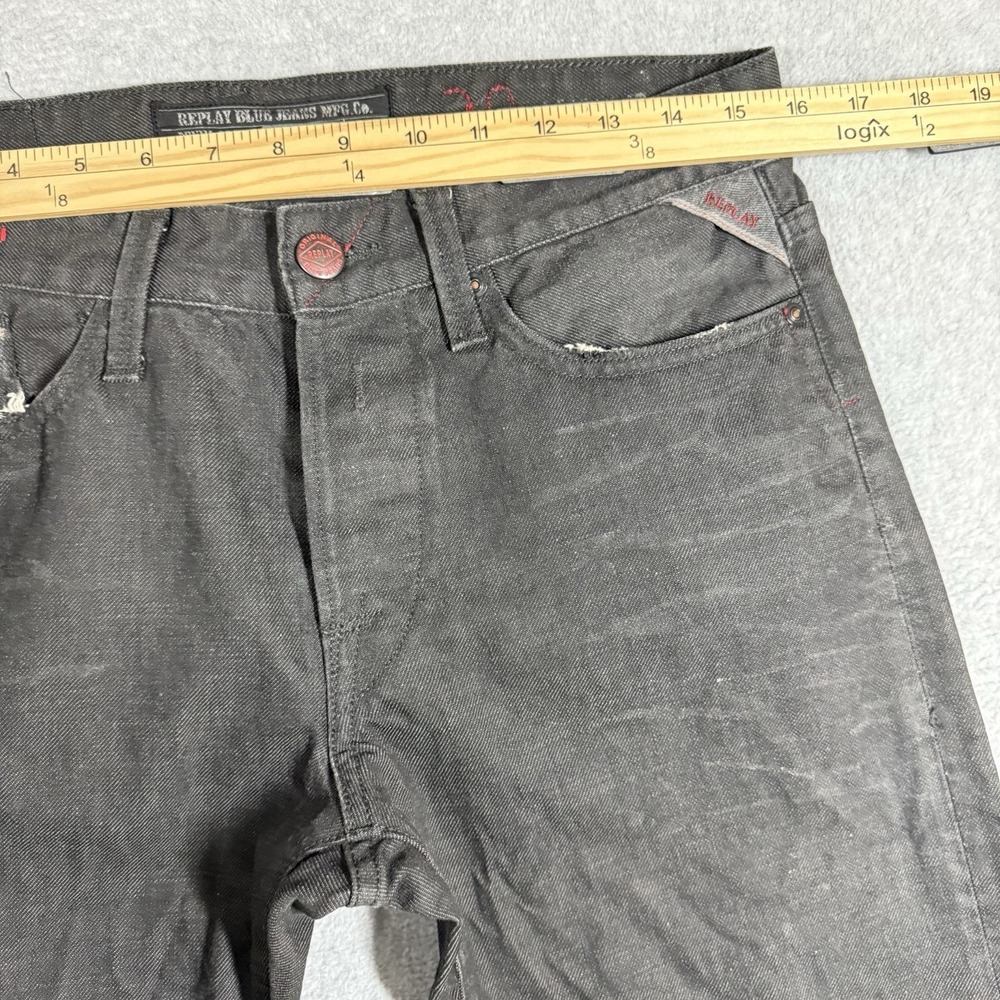 Replay Jeans Mens 30x32 Black Waitom Slim Fit Denim Button Fly Straight Pants - Picture 13 of 16